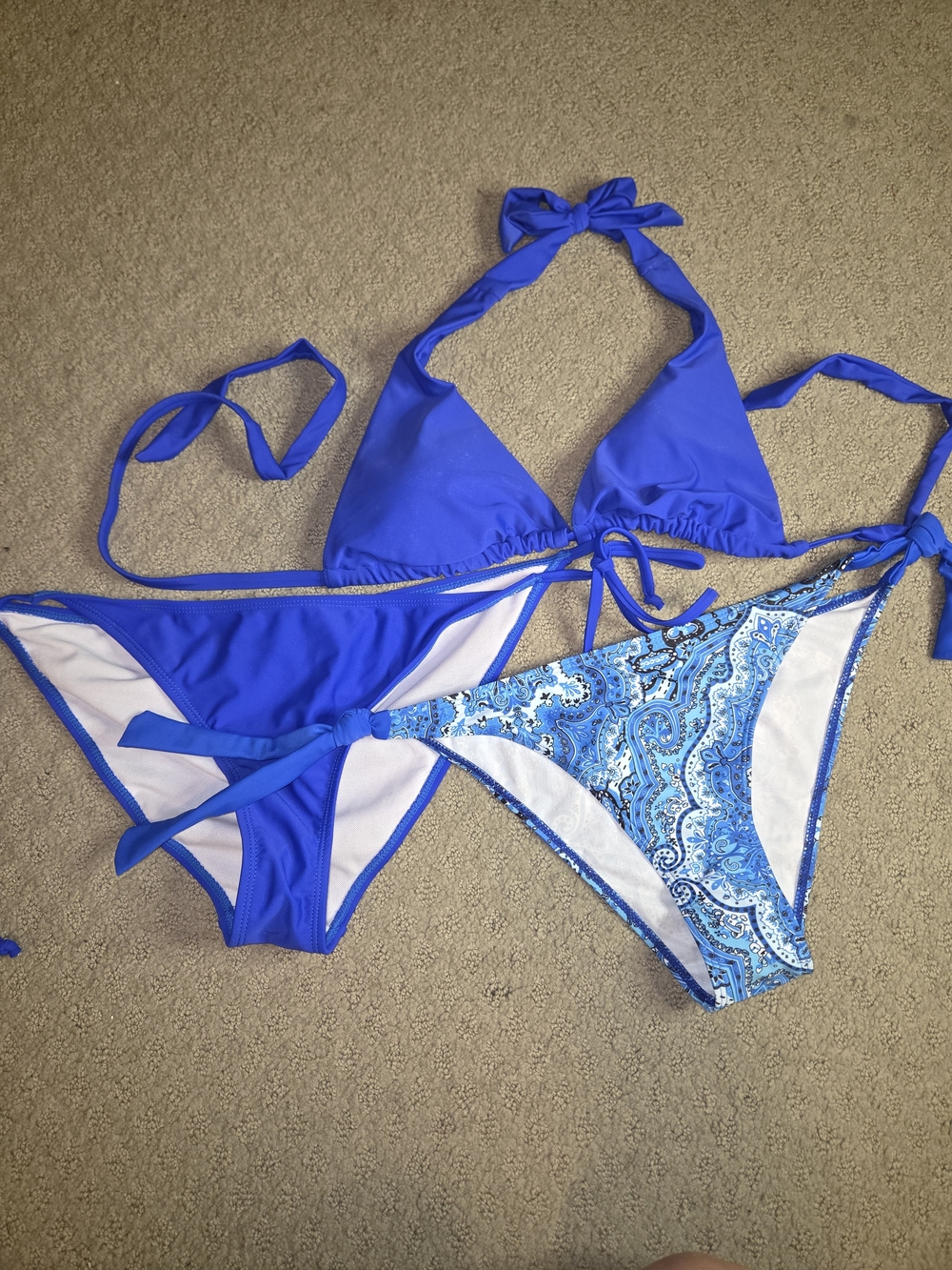 Blue Triangle Bikini Set with Paisley Accent
